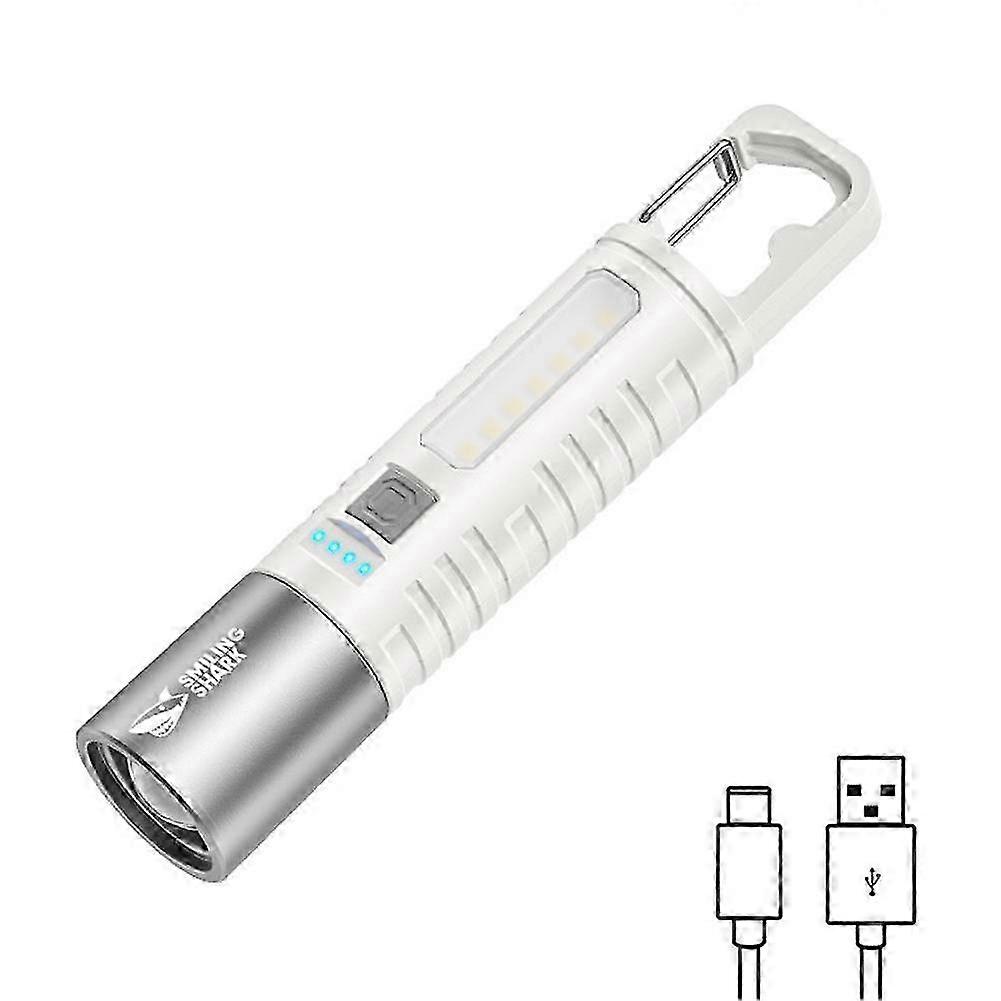 Mini LED Flashlight COB Side Light Telescopic Zoom USB Charging Hook Torches