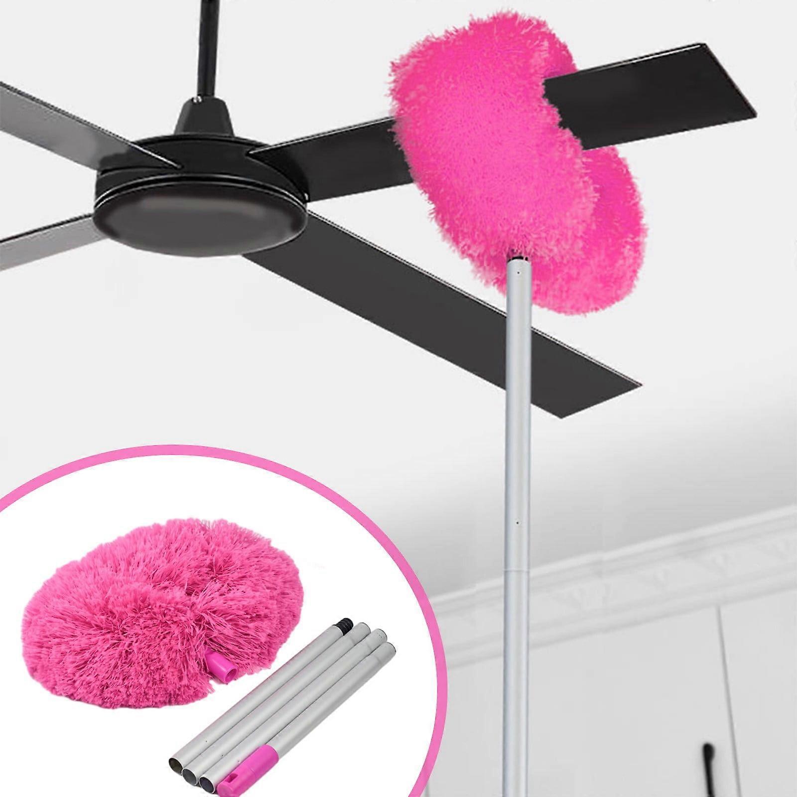 Quinlirra Ceiling Fan Cleaner Duster, Extended 47in Handle with Microfiber Head, Reusable High Ceiling Fan Blade Duster - Pink
