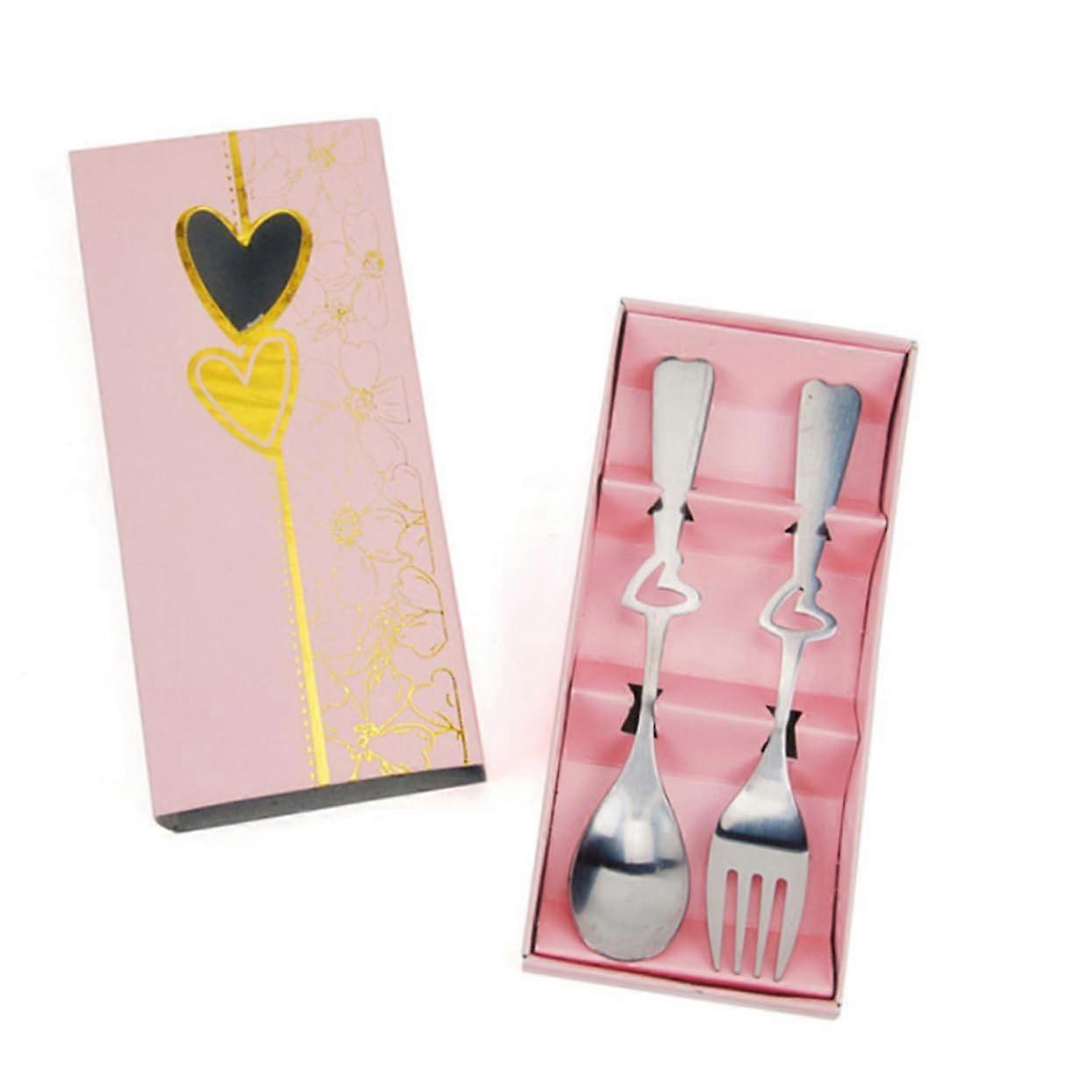 Heart Shaped Spoon and Fork Set with Heart Handle for Couples Wedding and Travel