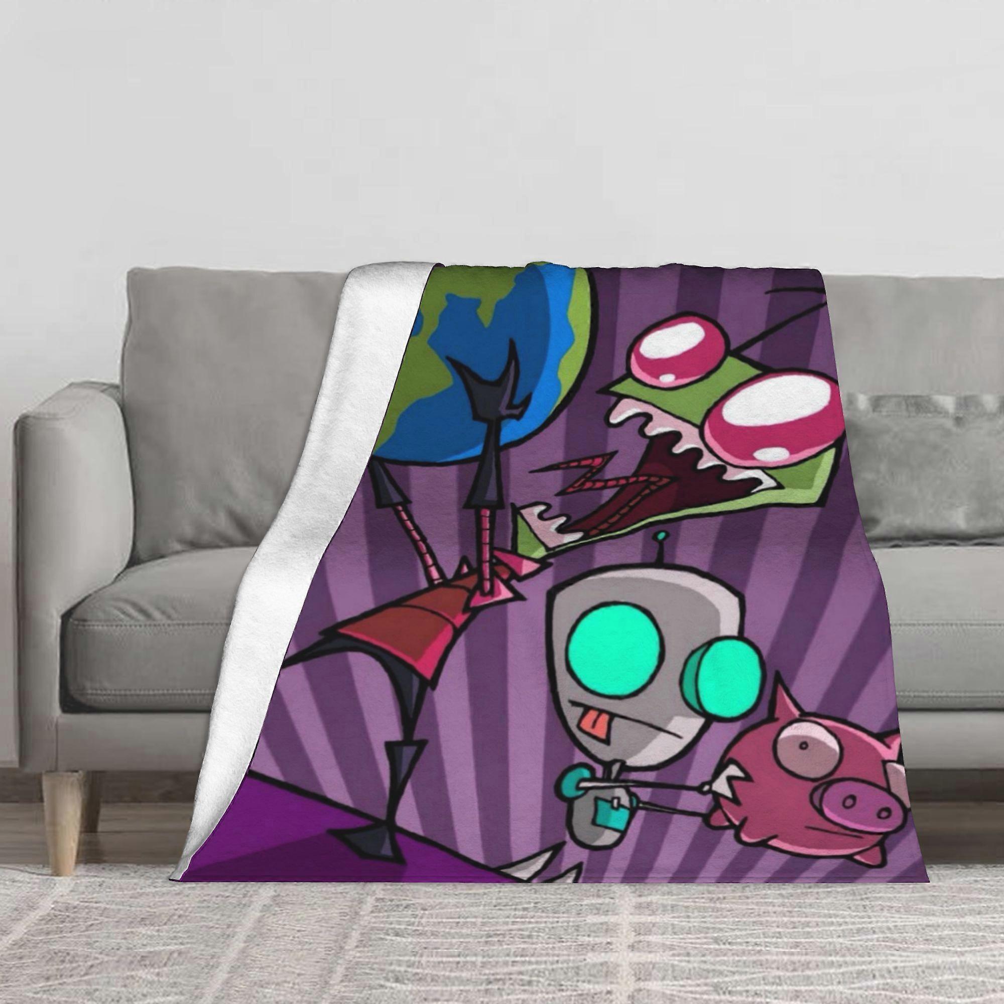 Invader ZIM Inspired Plush Fleece Blanket - Soft & Warm All-Season Throw with Zim & GIR Character Design, Machine Washab-PLAQJ148