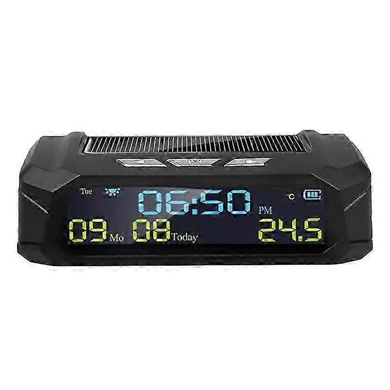 Car Solar Digital Clock With LCD Time Date In-Car Temperature Display For Outdoor Personal Car Part Decoration
