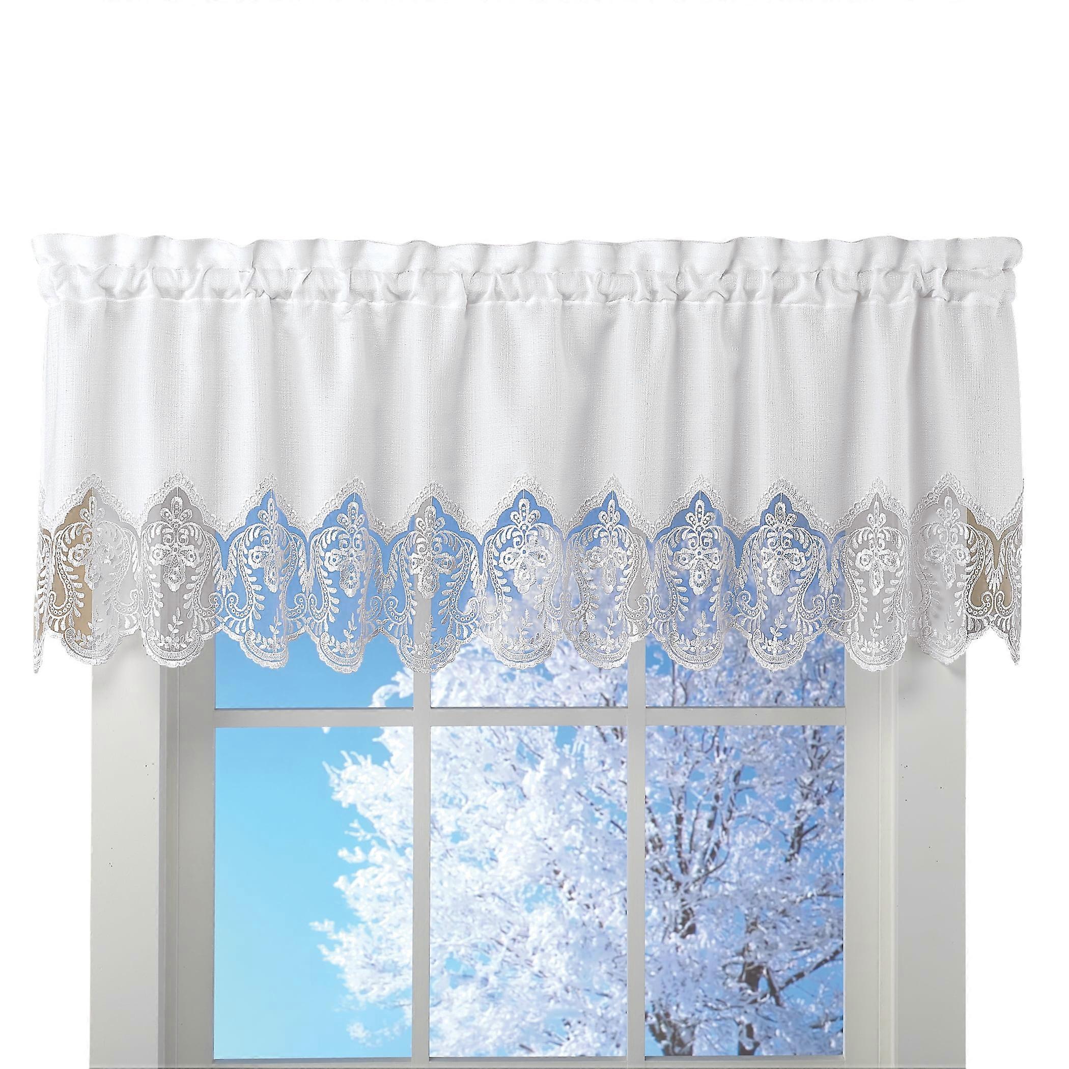 Collections Etc Elegant Lace Border Trimmed Solid-Colored Window Curtain