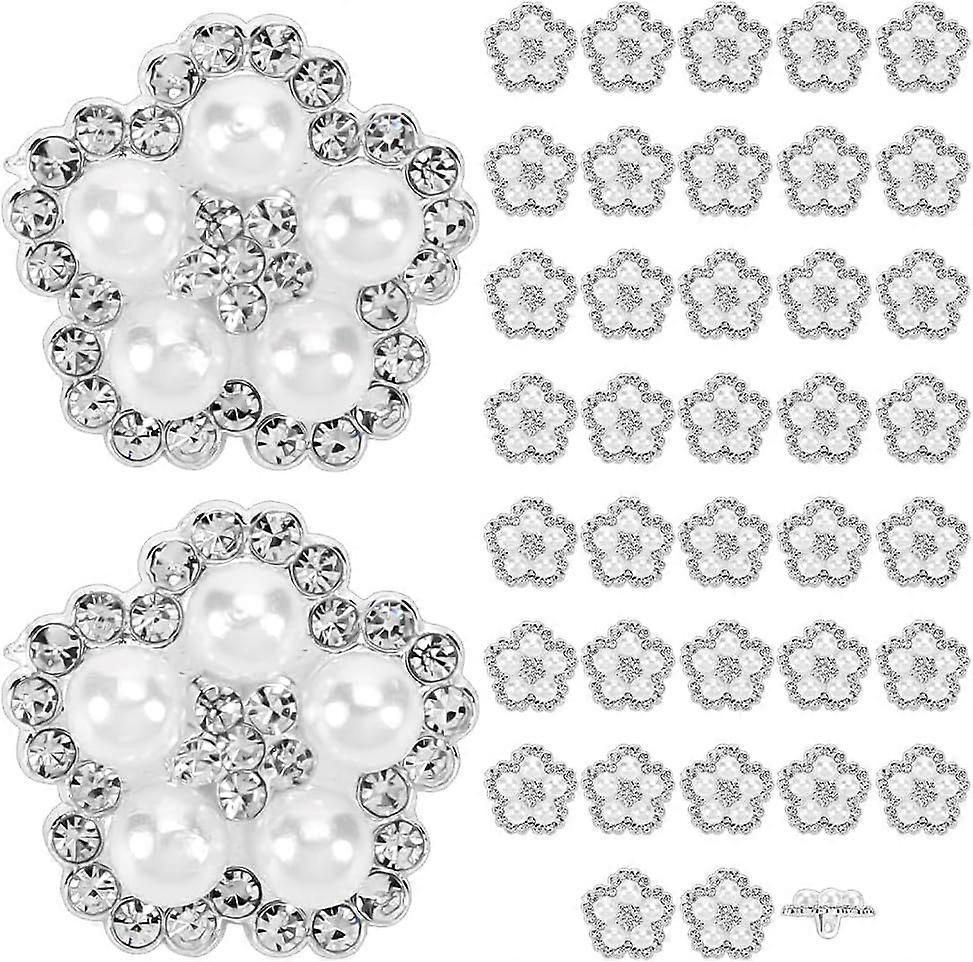 40 PCS Vintage Pearl Buttons 0.7inch White Pearl Buttons with 2mm Hole Silver Alloy Shank Buttons for Garment Accessories Flower Shape Pearl Button fo