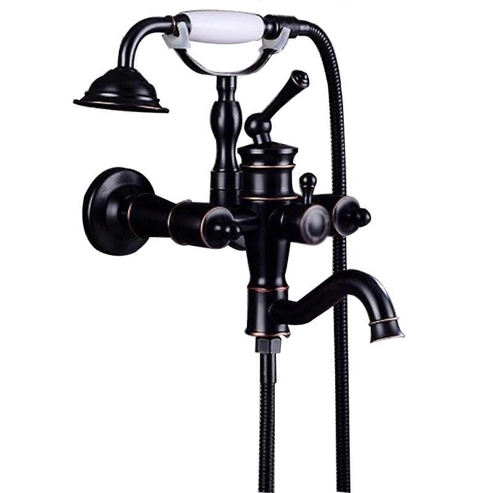 Vintage Brass Bath Shower Mixer Tap Set with 360° Swivel Spout Retro Wall Mount Single Handle Black