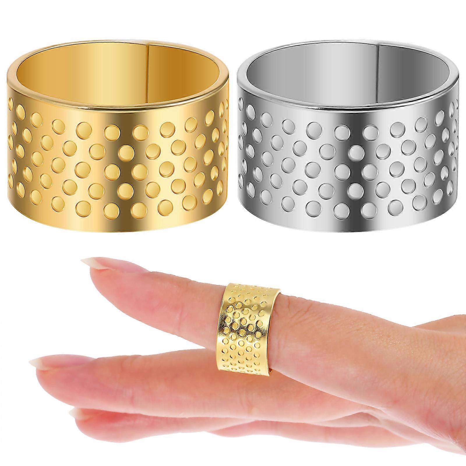 Hand Sewing Finger Guard Thimble Rings Beginners Metal Fingertips Protector 2Pcs