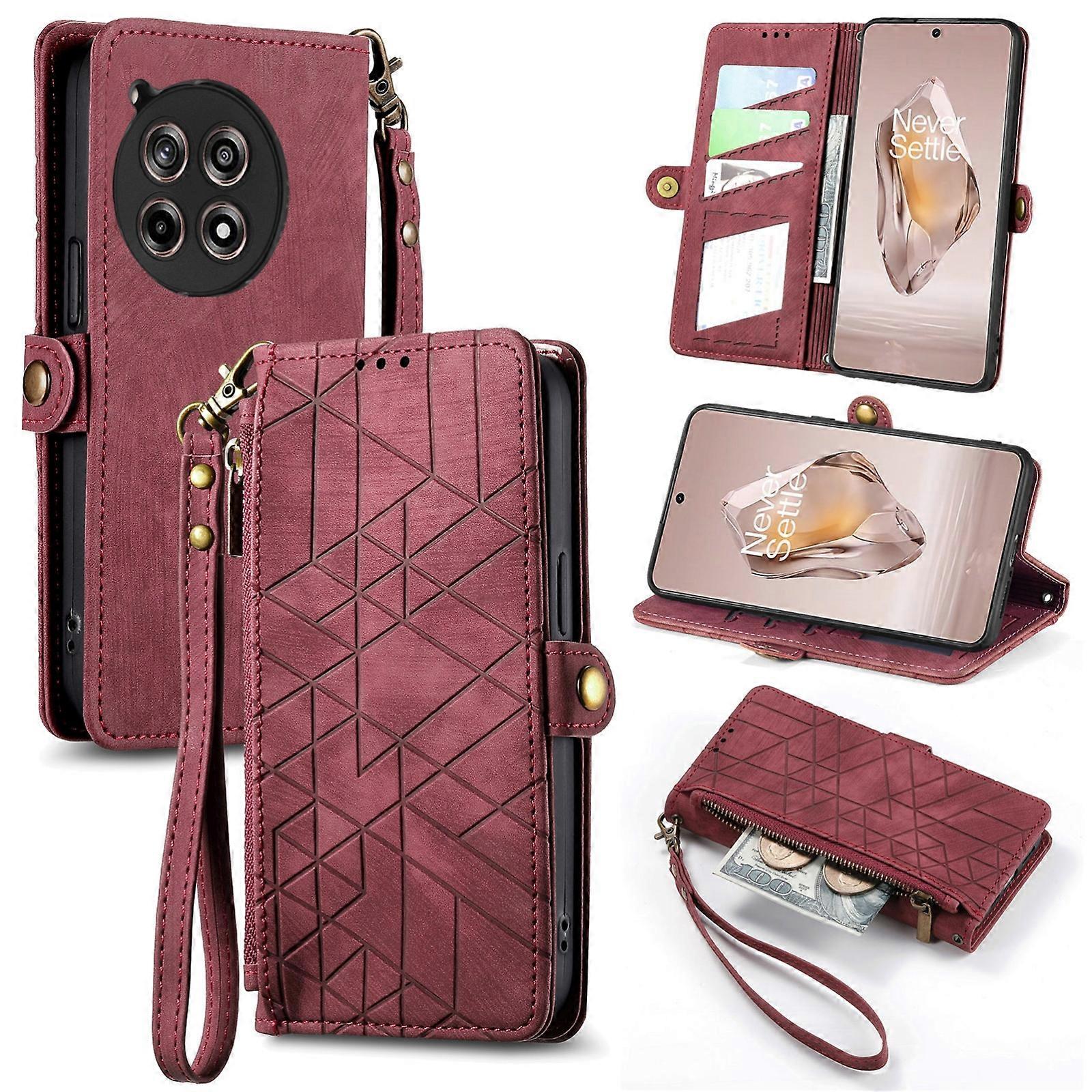 Geometric Zipper Wallet Side Buckle Leather Phone Case For OnePlus Ace 3