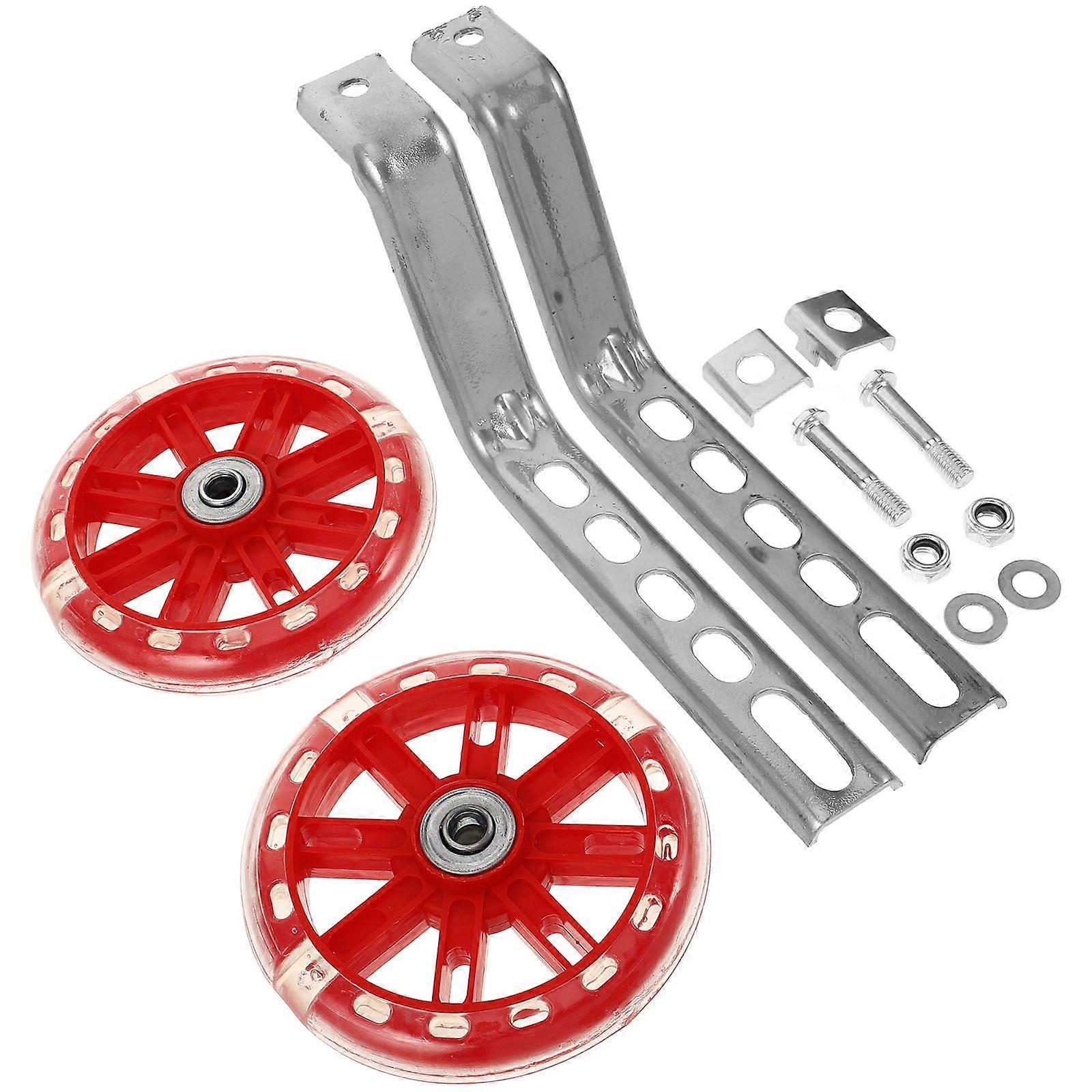 Bicycle Training Wheels Adjustable Rear Support Bracket with Flashing Red Wheel for Kids