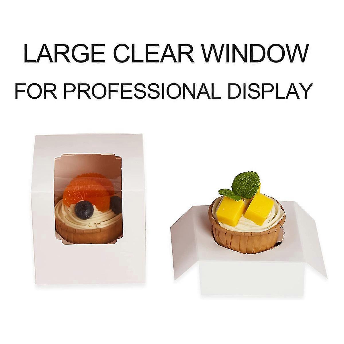 100Pcs White Cupcake Box Individual with Insert, Small Single Favor Pastry Treat Boxes with Clear Window