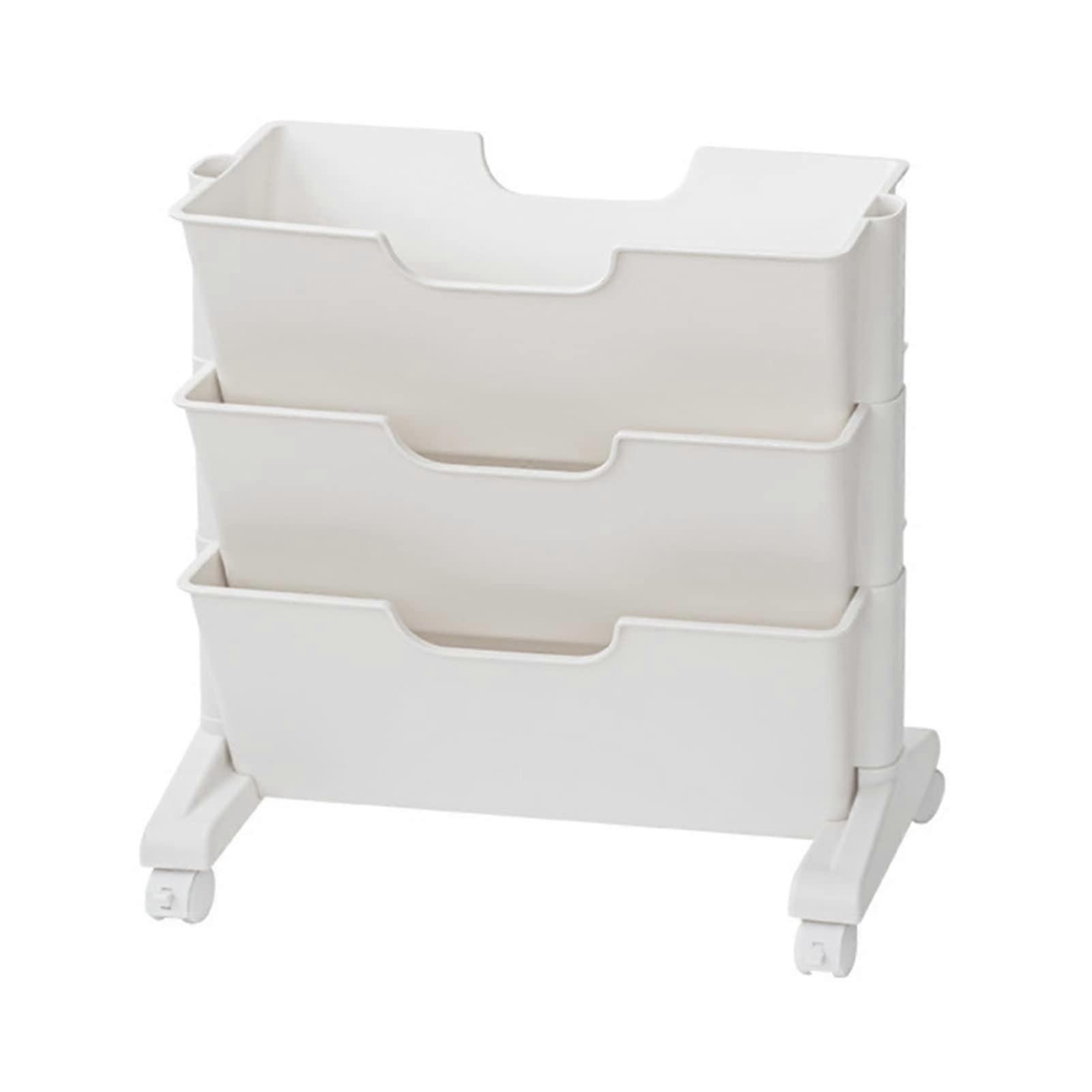 3 Tier Rolling Storage Cart Bookshelf with Locking Wheels, Durable Plastic for Home Office White