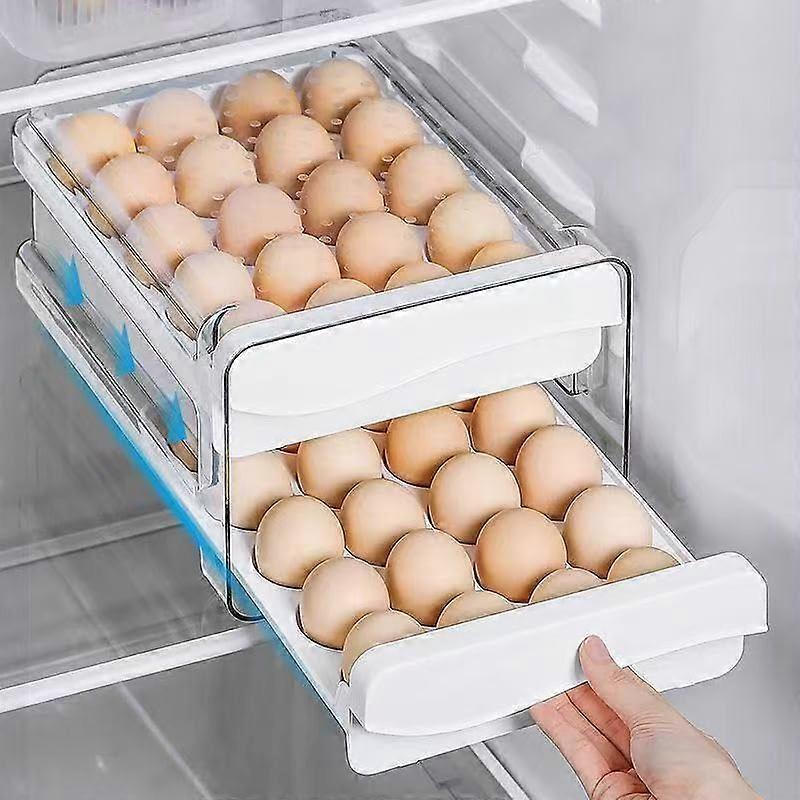 Egg Holder for Refrigerator, 40 Egg Storage Container with Pullout Drawer, TwoTier Stackable Organizer
