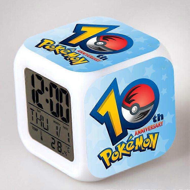 Large-screen digital multi-functional silent luminous Pok��mon electronic square seven-color alarm clock for children and students