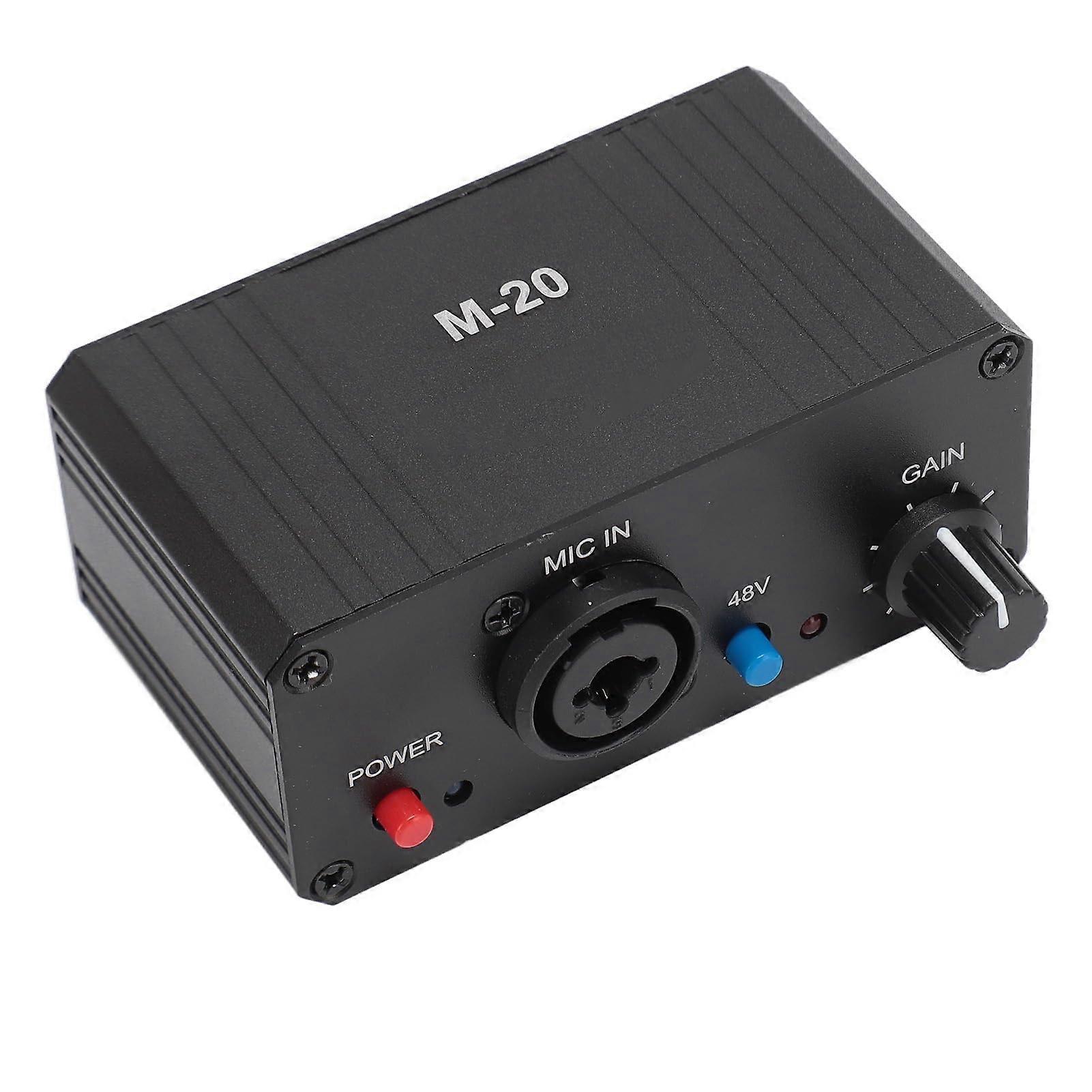 Microphone Preamplifier with 48V Phantom Power, Low Noise Mic Gain Booster for Recording and Streaming