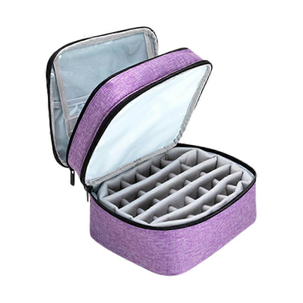 Nail Polish Organizer Bag Purple for Portable Double Layer Use