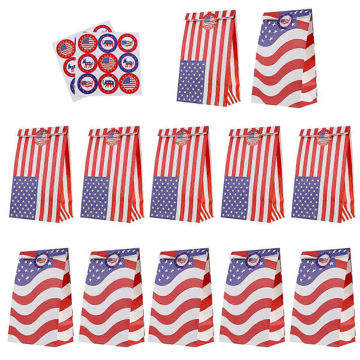 Paper Present Bag American Flag Pattern Gift Pouch Patriotic Event Party Rectangular 12Pcs