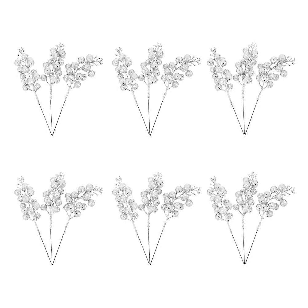 Silver Simulated Berry Branches Artificial Flower Ornaments for Decor 24Pcs