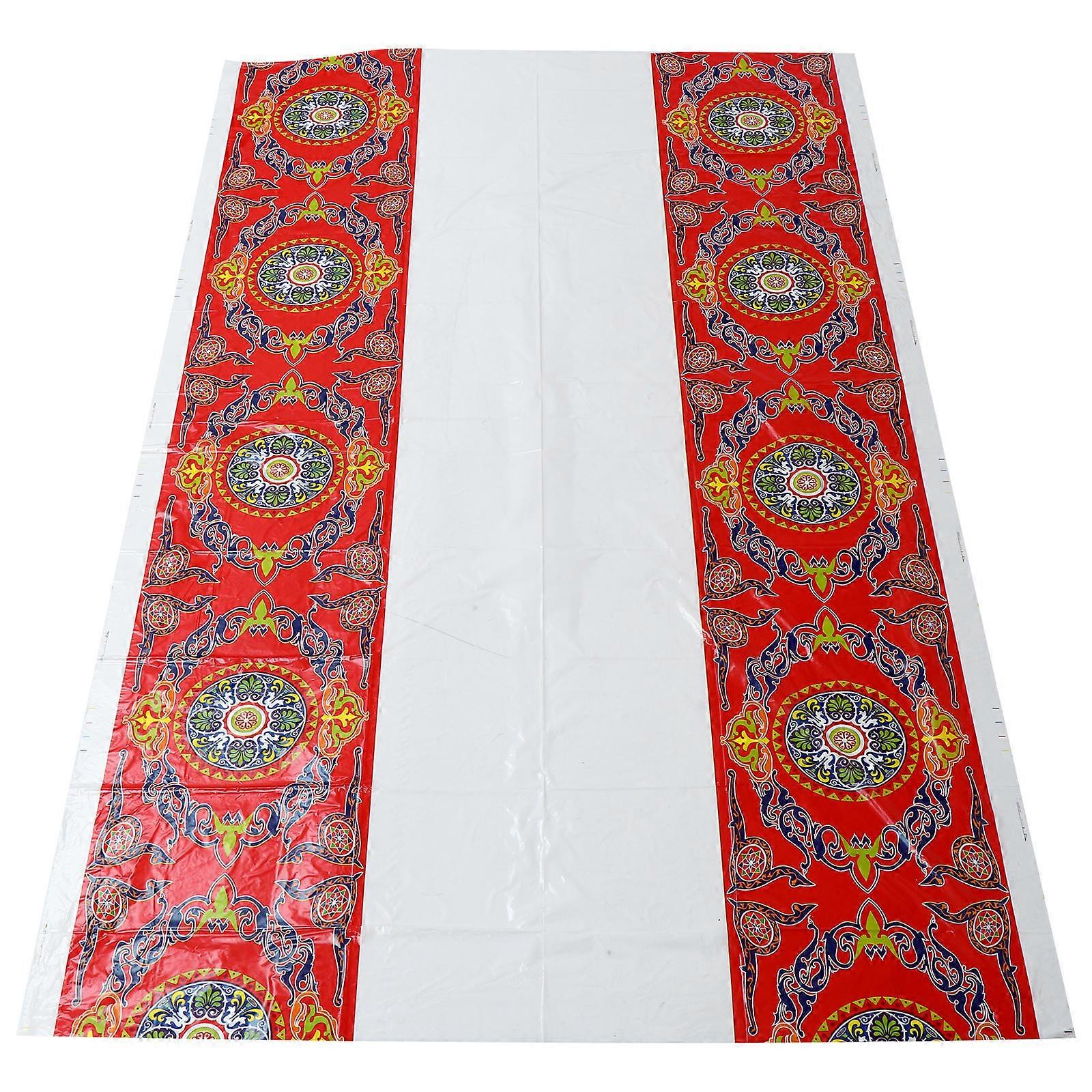 Holiday Table Cloths Plastic Decorative Buffet Table Eid Festival 180x108cm Red Patterned Tablecloth 1Set