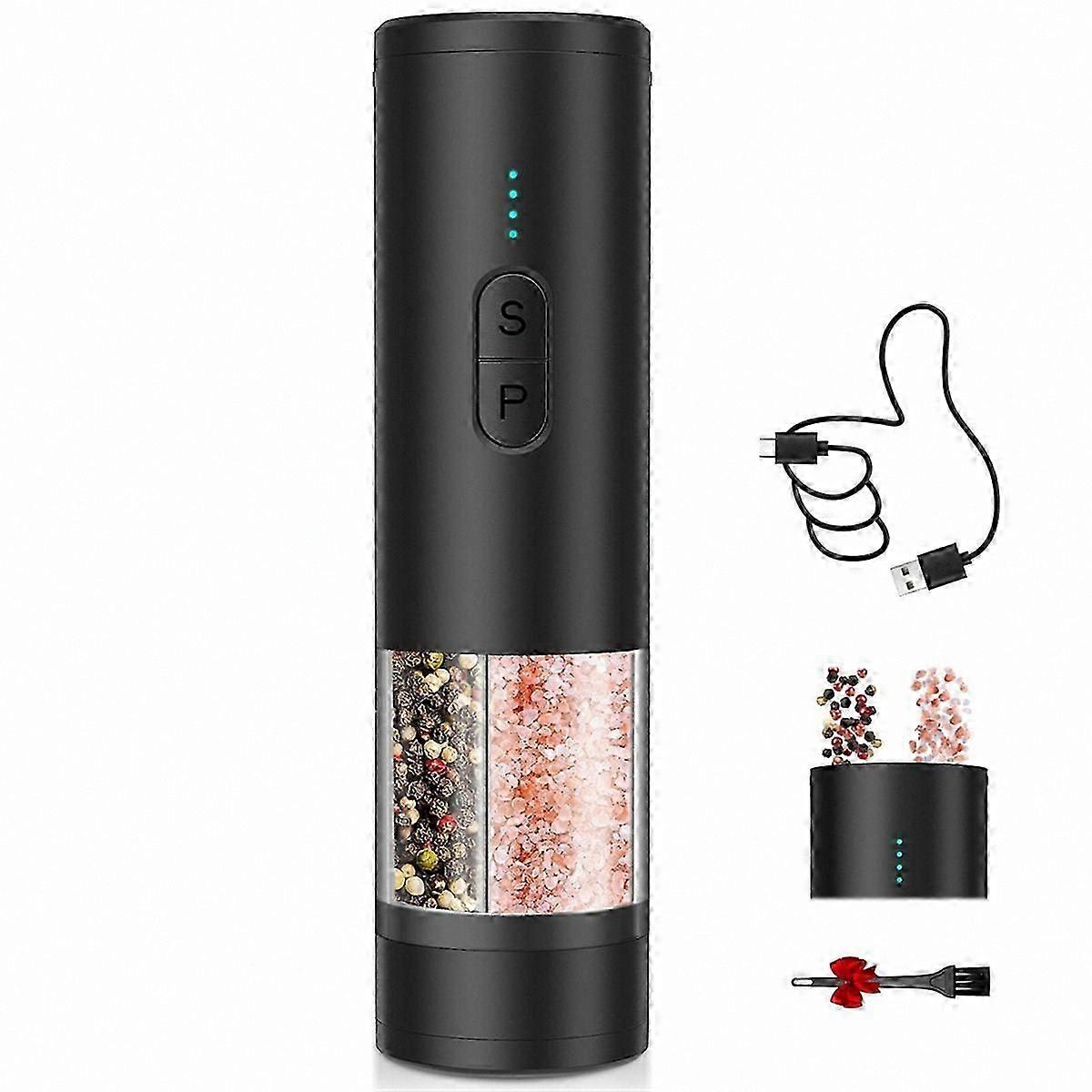 USB Rechargeable Electric Salt & Pepper Grinder Set, Automatic Mill with LED Light