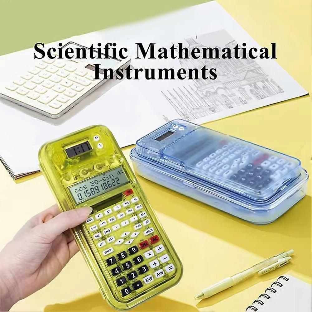 Luxmoc Multi-Function Scientific Calculator Transparent Pencil Case Time Display Scientific Function Calculator Yellow