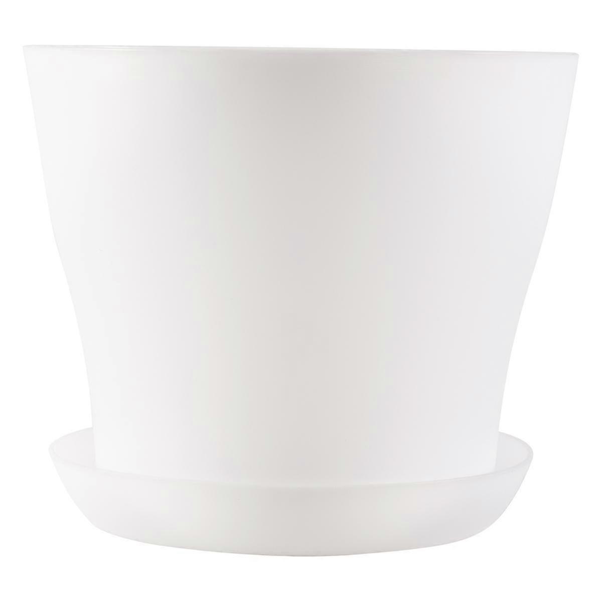 Plastic Plant Flower Pot With Tray Round White Upper 10cm