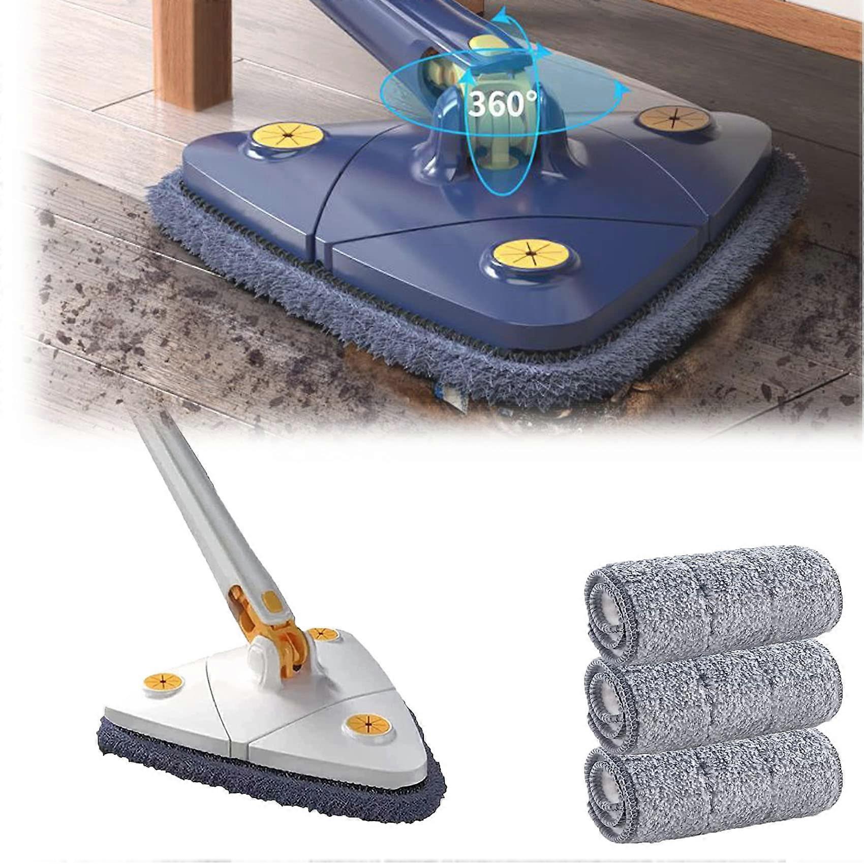 360 Triangular Spin Mop with Adjustable Handle, Wet and Dry Floor Cleaning for Corners