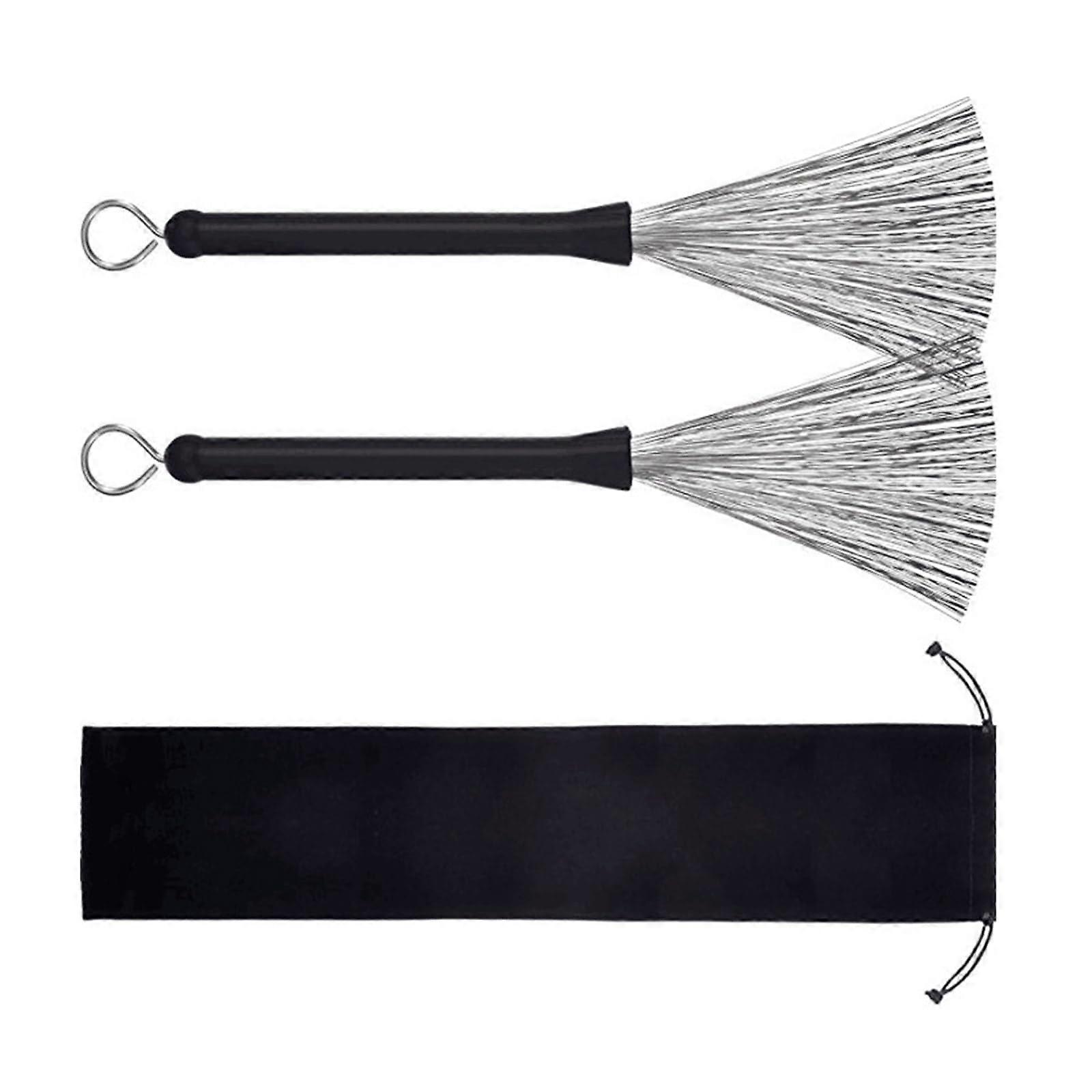 1 Pair Drum Wire Brushes with Ergonomic Comfortable Handles Retractable Loop for Soft Tone