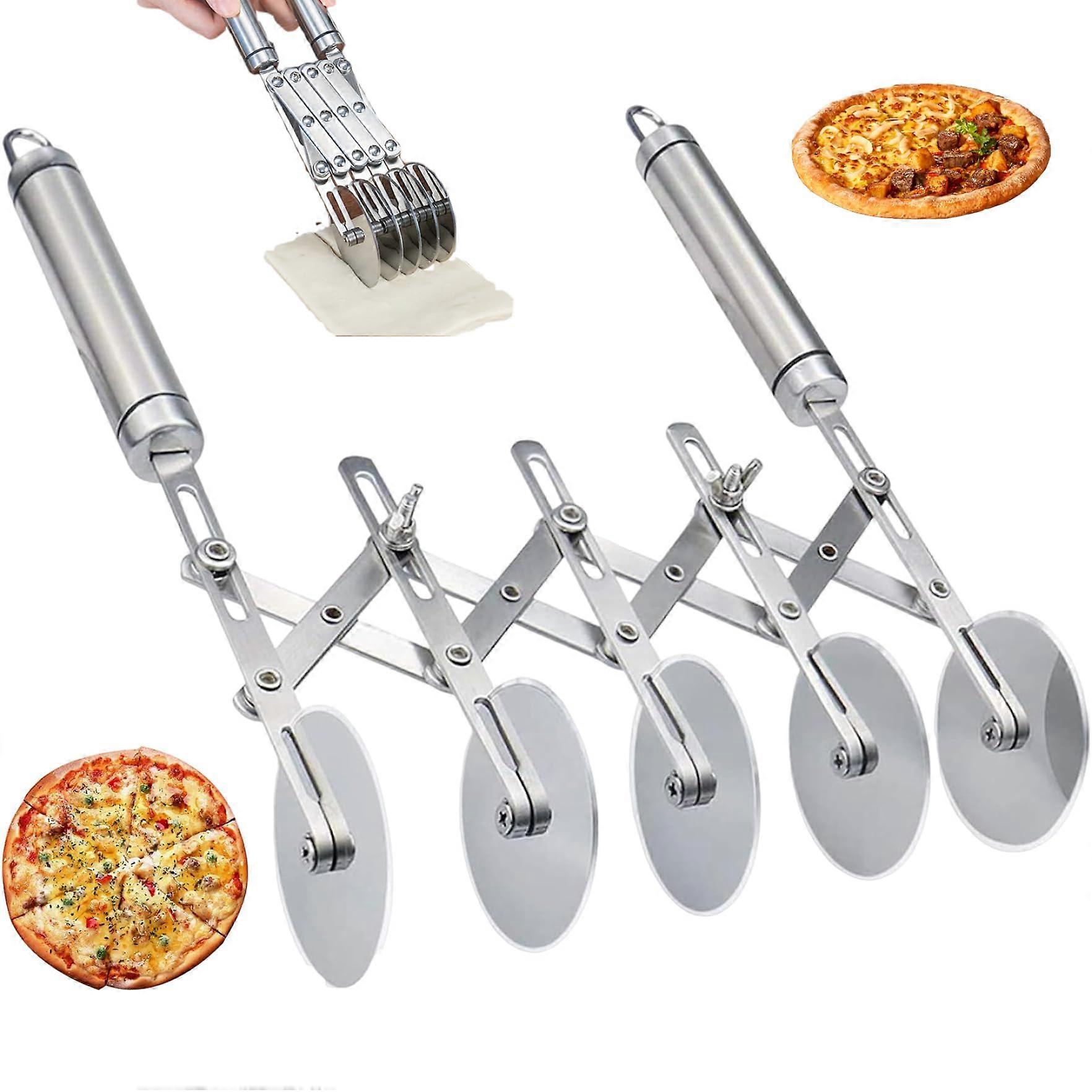 Adjustable 5Wheel Stainless Steel Pastry Cutter with NonSlip Handle for Precise Dough Cutting