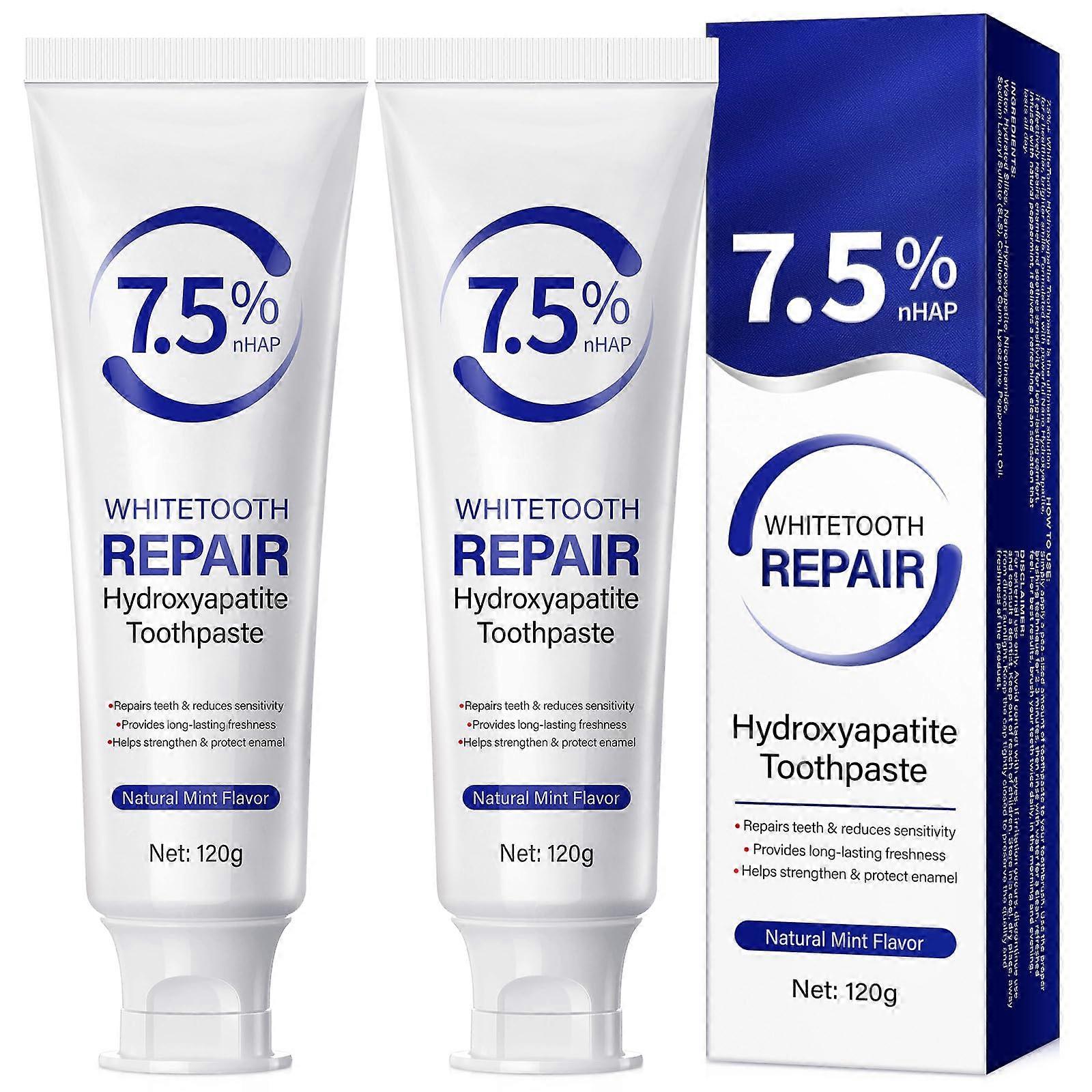 Hydroxyapatite Toothpaste 7.5% 2pcs Nano Hydroxyapatite for Enamel Remineralization and Sensitivity Relief