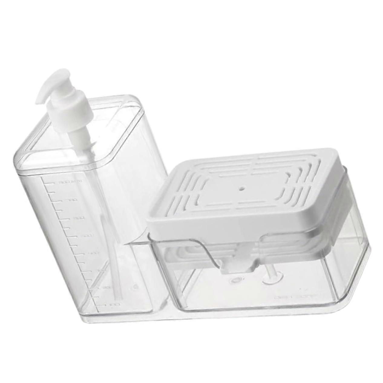 Dish Soap Dispenser with Sponge Holder, 2in1 Push Down Design for Kitchen Sink Cleaning