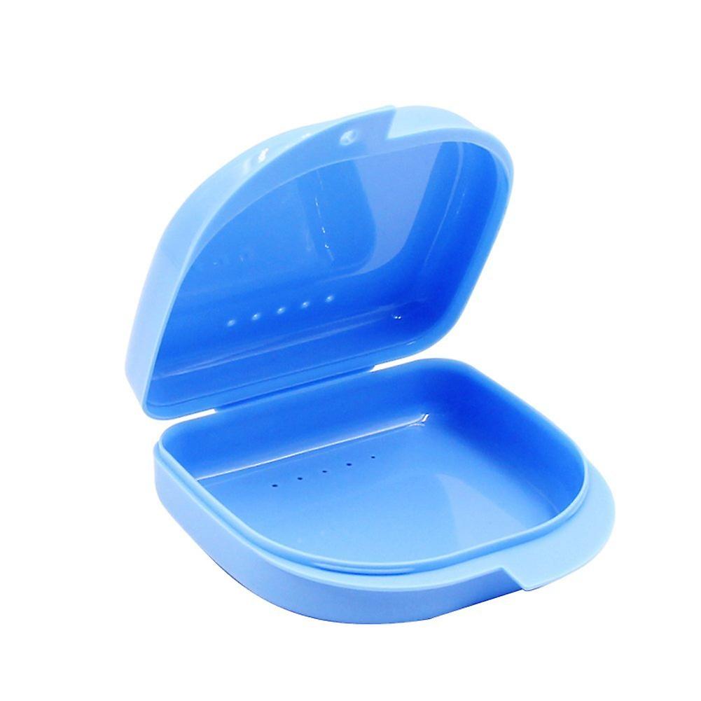 Orthodontic Retainer Case with Vent Hole for Secure Storage, Travel Denture Box, Bright Blue