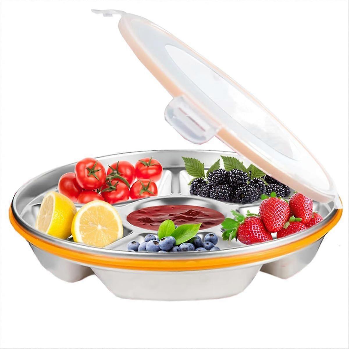 Divided Serving Tray with Lid - Reusable Veggie Tray 6 Compartments