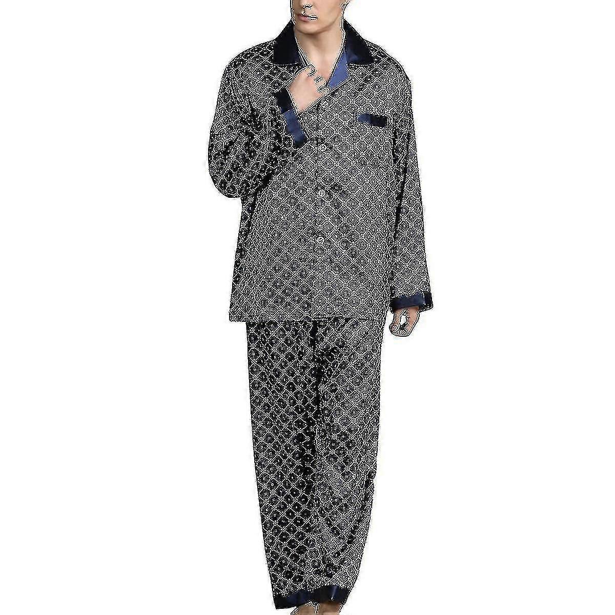 Herren Langarm Seidiger Pyjama Schlafmode Set