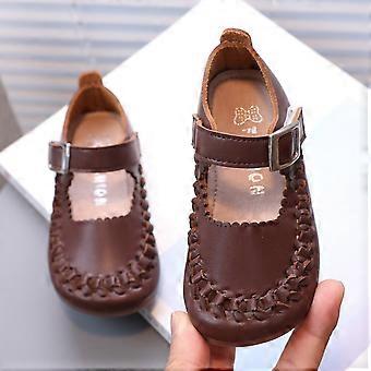 YOUSNH Kinderschuhe, hohl und atmungsaktiv, kleine Lederschuhe, modische Prinzessinnen-Einzelschuhe, Kinderschuhe, braun, Größe 7
