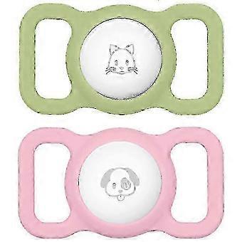Dog Collar Holder for Apple AirTag (2 Pack) - Pink & Green Pet Tracker Case Compatible with Airtags