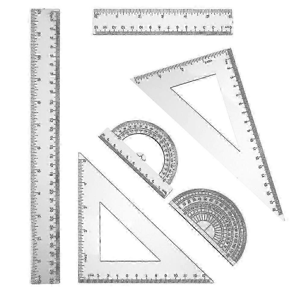 Clear Protractor Ruler Set Comprehensive Measuring Tools for School and Office Material 6Pcs