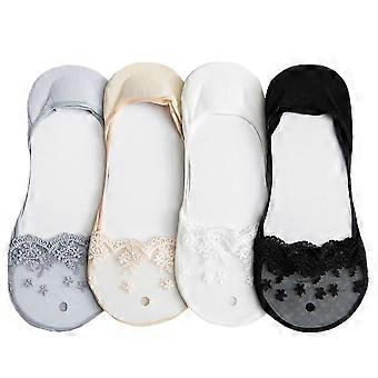 4 Paia Donne estive Calze invisibili Cotone Shallow Mouth Calzini Pizzo Barca Calze
