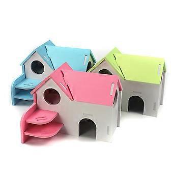 Blue Pet Hamster Villa Toy for Small Pets 2Pcs PVC Dual Layer House