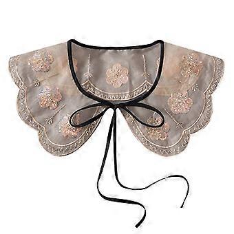 Fake Collar Detachable Collars Sheer Embroidered Floral Half False Shirt Blouse Collar, Vintage Scalloped Edge Tie Neck Cloud Shoulder Faux Collar for