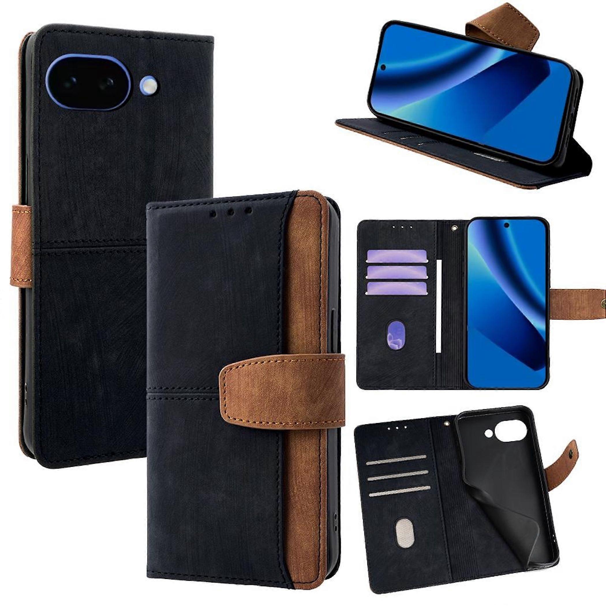 Flip phone case for Google Pixel 10a, RFID protection, card slot cover, black