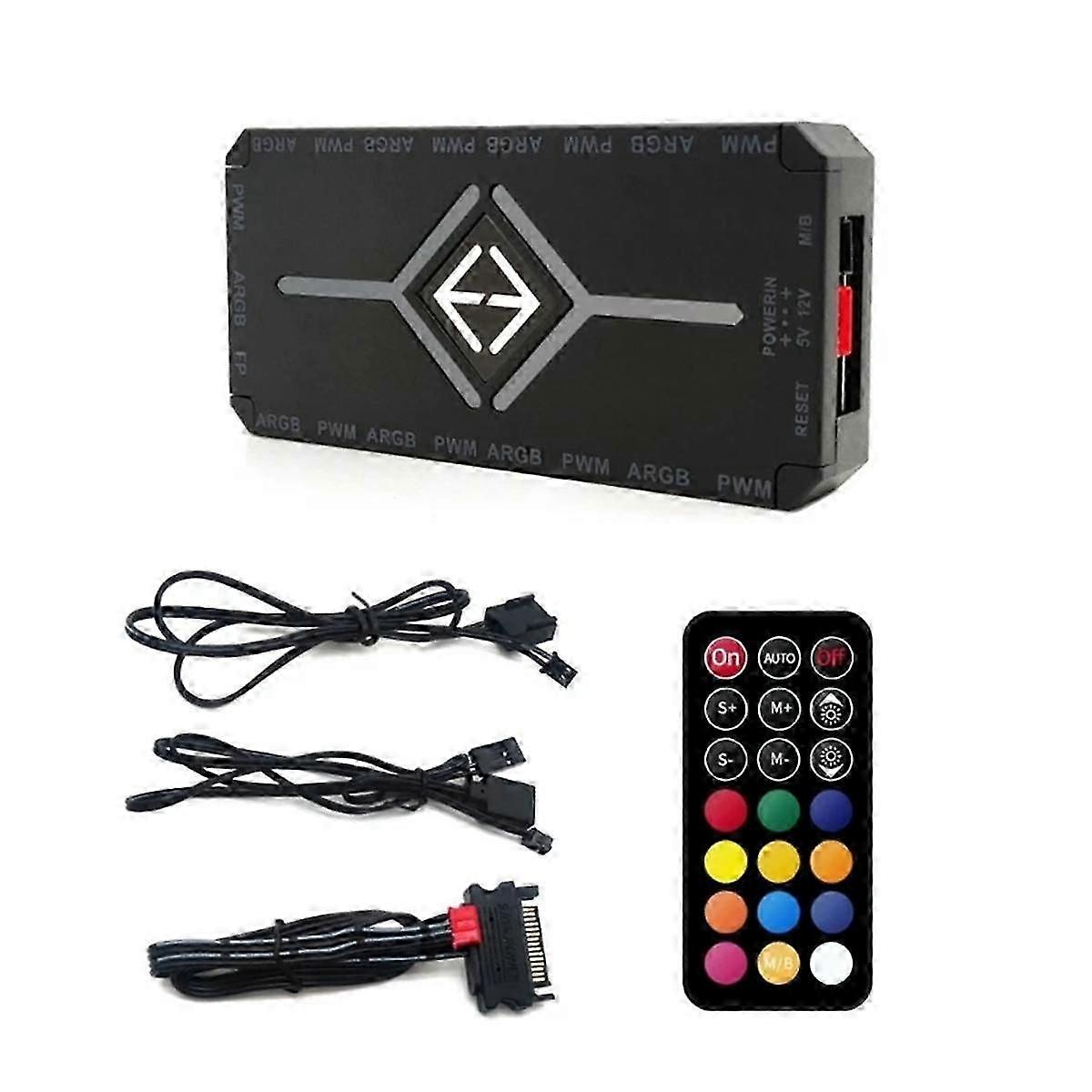 ARGB PWM Controller Wireless Remote Fan Hub PWM ARGB Controller Hub Adapter Computer PC Case Case Radiator
