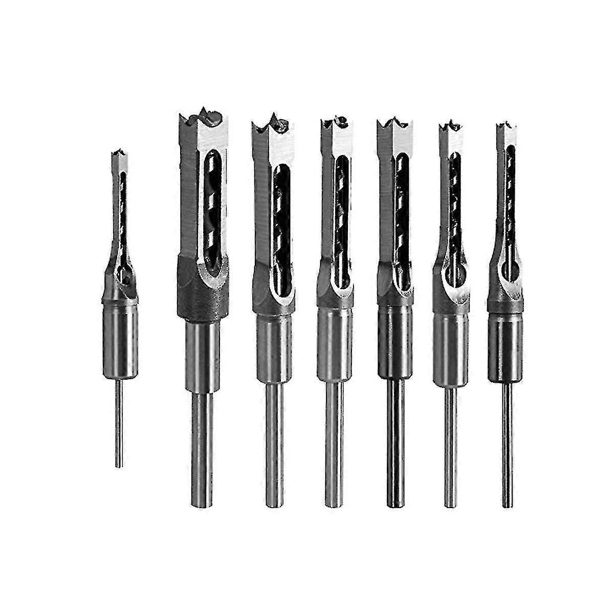 7pcs Mortising Chisel Square Hole Drill Bit Set Assorted Inch Specifications