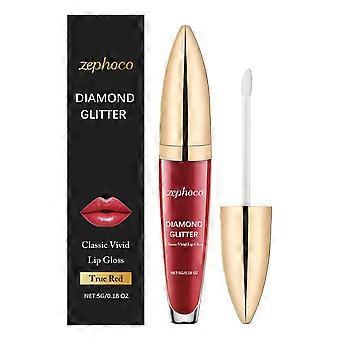 Zephoco Sparkling Lip Gloss met een helderrode kleur, zijdezachte textuur, moderne en retro charme, hydraterende lipgloss.