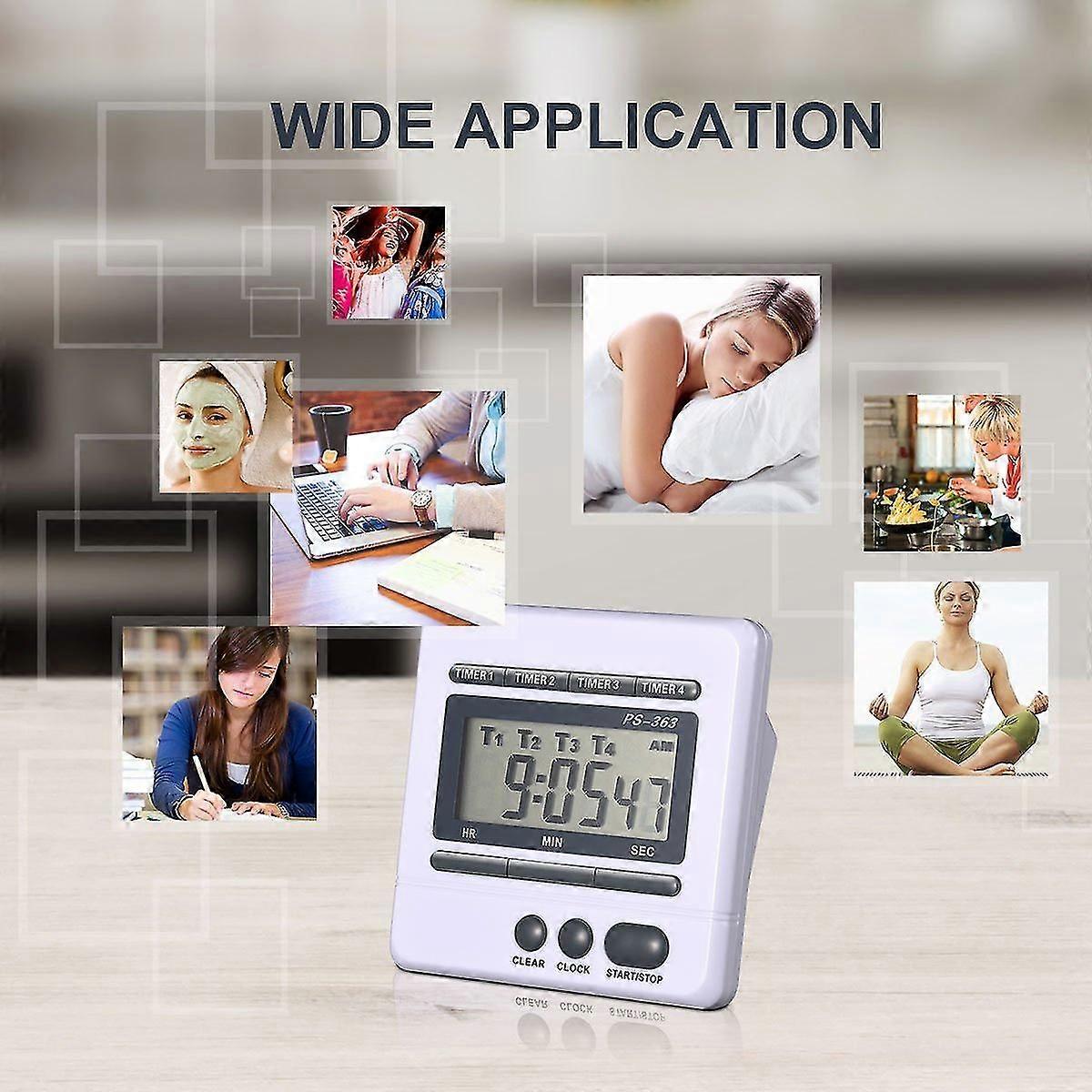 Digital Countdown Timer 4 Channel Count Up Down Kitchen Cooking Timer Clock