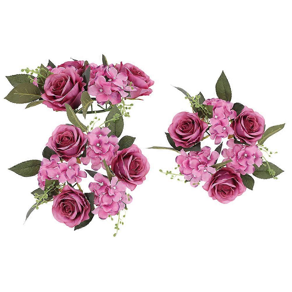 Purple Artificial Candle Ring Wreath for Table Decor 3Pcs