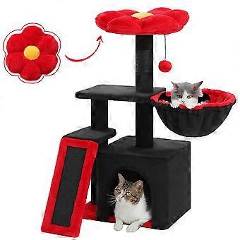 Kattträd - med blommönster - klätterstolpe - stabil hängmatta - hus.