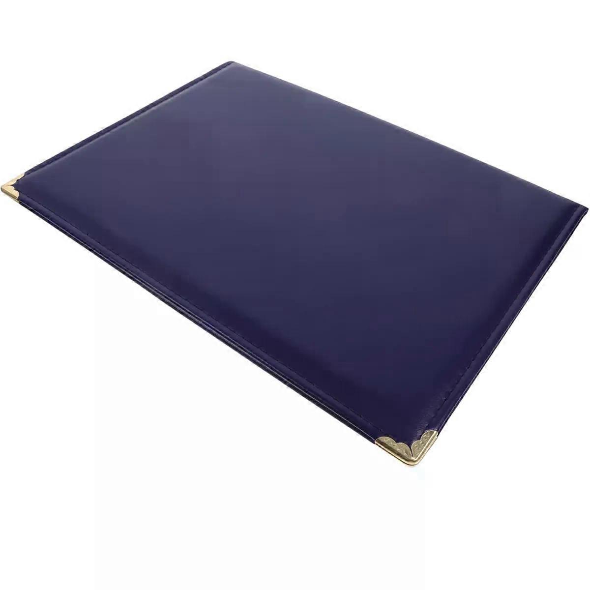 A4 Certificate Cover Folder with Elastic Ribbons, Blue Leather