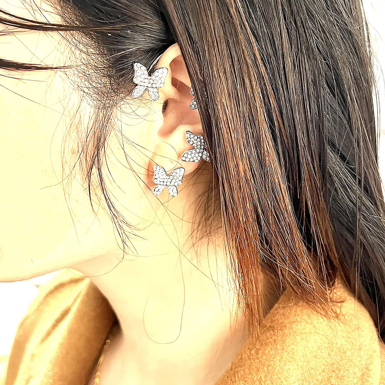 Wensmy Orecchini A Farfalla A Clip - Cuff Con Zirconi - Gioielli Vintage Senza Foro Per Donne E Ragazze