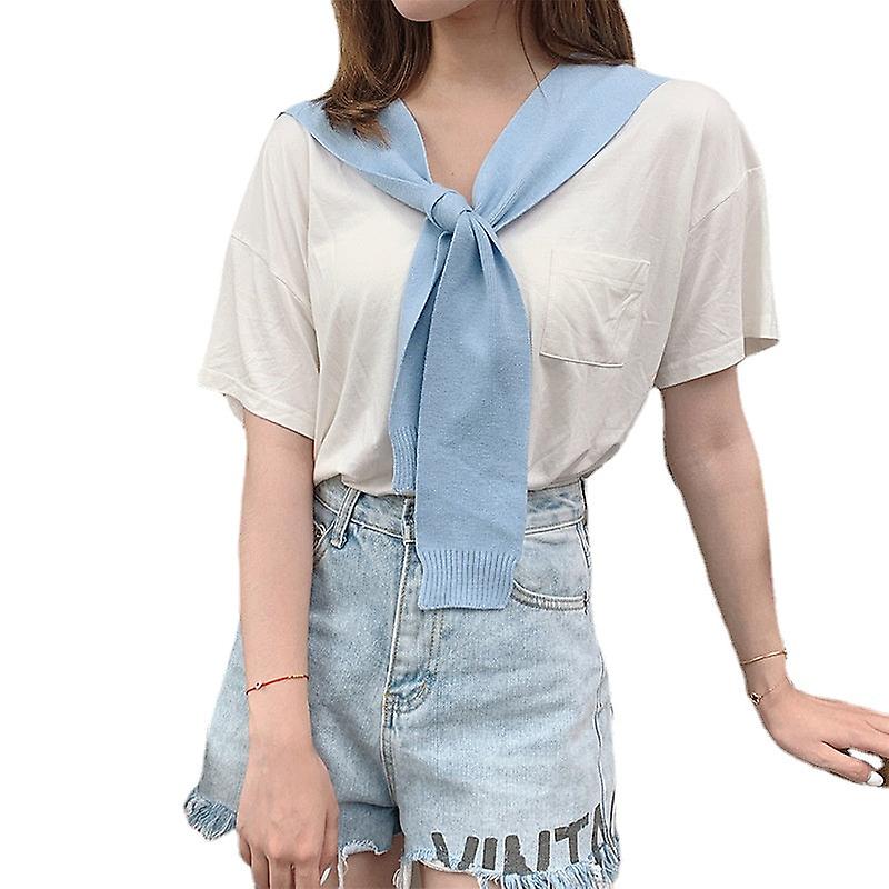Women's Fake Collar Detachable Half Shawl Knitted Outerwear Decorative Solid Color Small Shawl Knotted