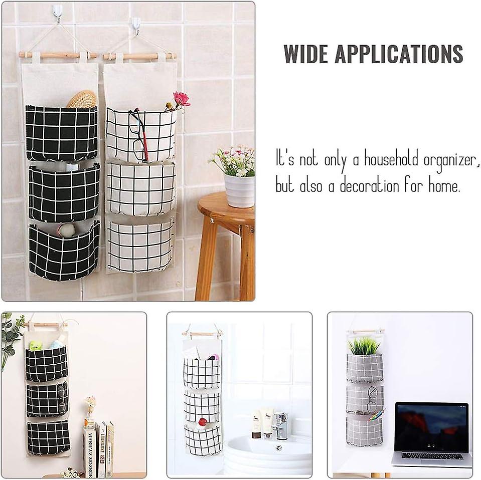 Wall Closet Hanging Storage Bag Pouches,Linen Fabric Over The Door Organizer With 3 Pockets MY 07 4 I.427549992
