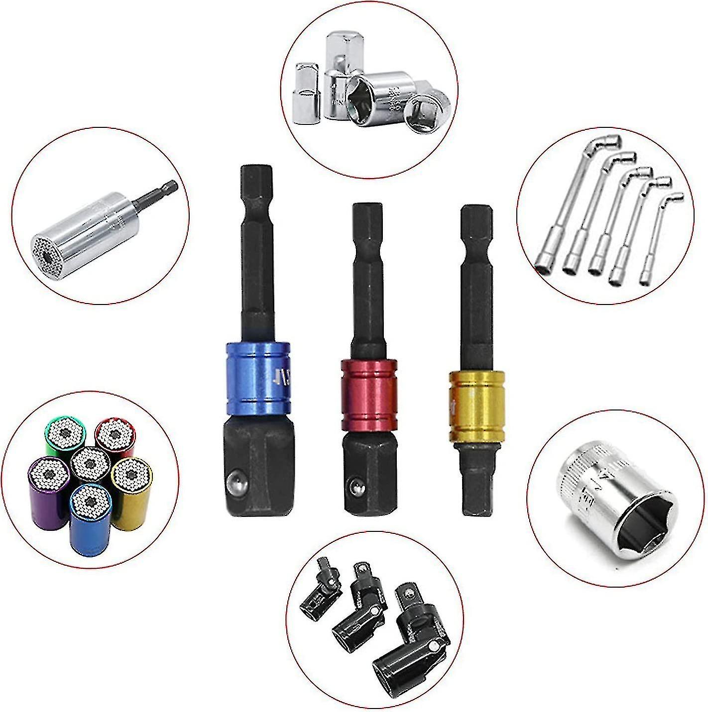 Socket Adapter 3 Pack Set, 1/4", 3/8", And 1/2"; Drive, Socket To Drill Adpater For Impact Drivers