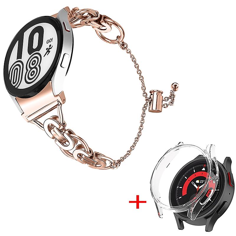 For Samsung Galaxy Watch 5 40mm Watch Band Bead Decor Strap with PC Protective Case+Watch Frame